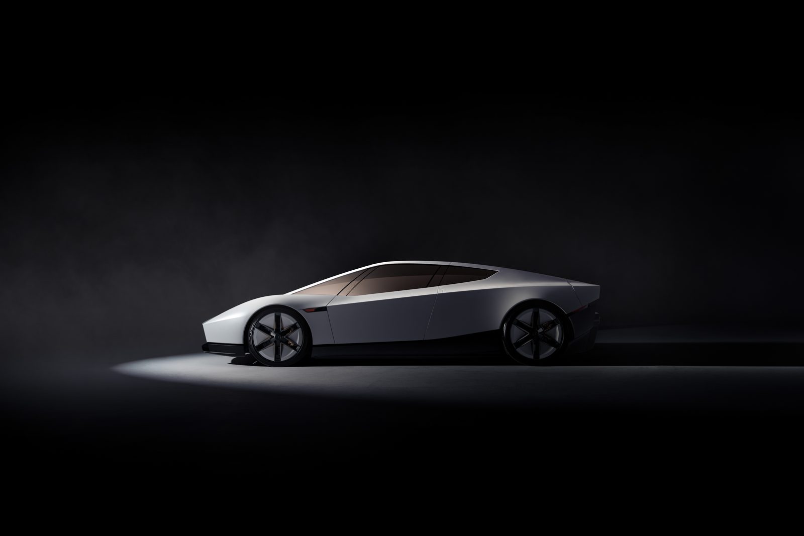 Nowa Tesla Roadster z boku na ciemnym tle